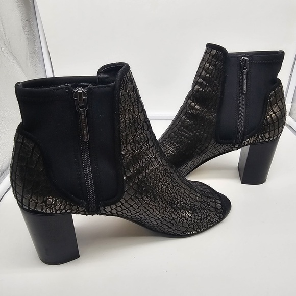 DONALD J. PLINER Irita Pewter Gold Leather Croc Embossed Open Toe Booties sz 9.5 - Picture 6 of 14